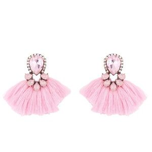 "Sassy Rose" Rhinestone Gem Tassel Earrings - Pink